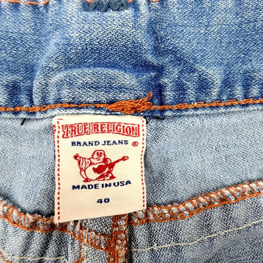 True Religion Ricky Super T Jeans Mens 40 Blue Good Altered Hem Straight Leg